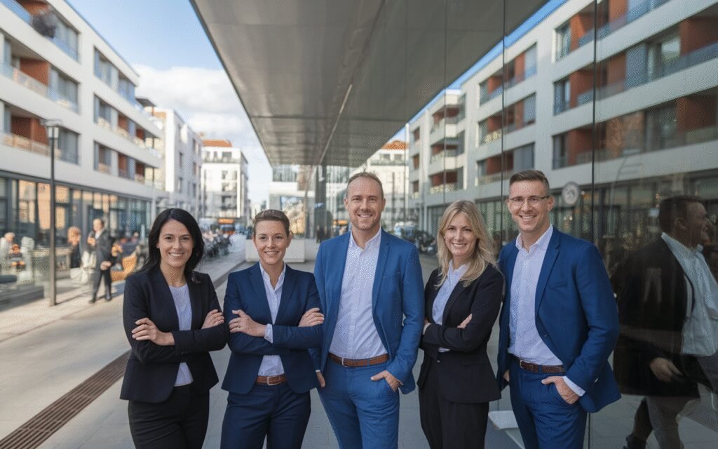 Façade d'une agence immobilière moderne située à Nanterre