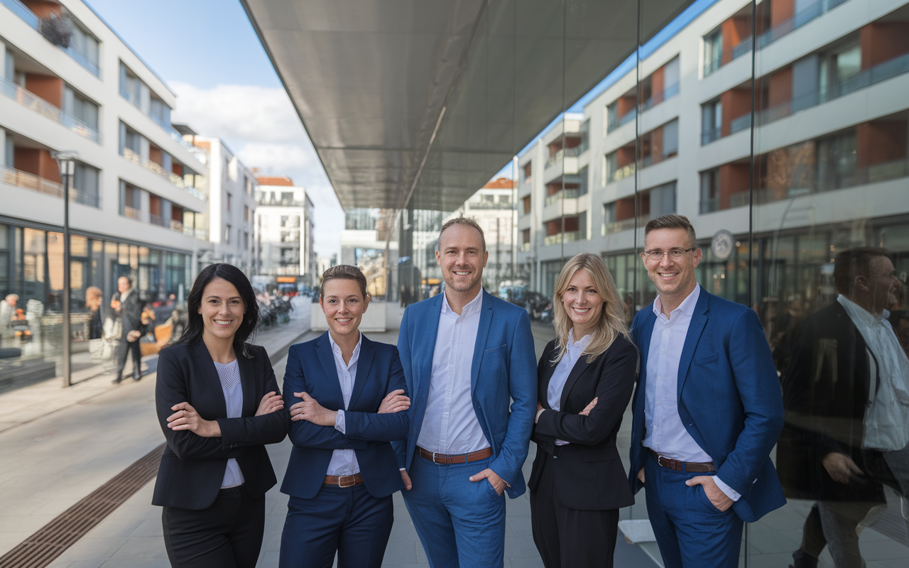 Façade d'une agence immobilière moderne située à Nanterre
