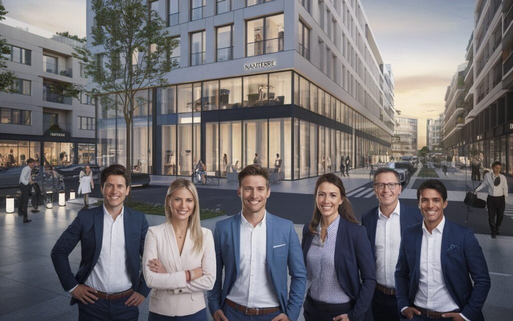 Façade d'une agence immobilière à Nanterre avec une vitrine moderne