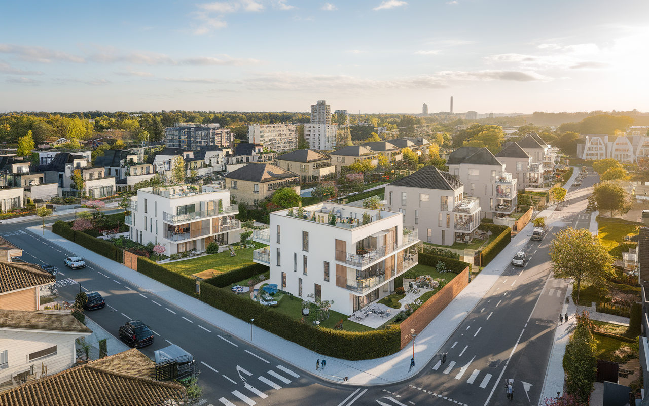 Vue panoramique de Nanterre avec des immeubles résidentiels, représentant l'estimation immobilière dans la ville