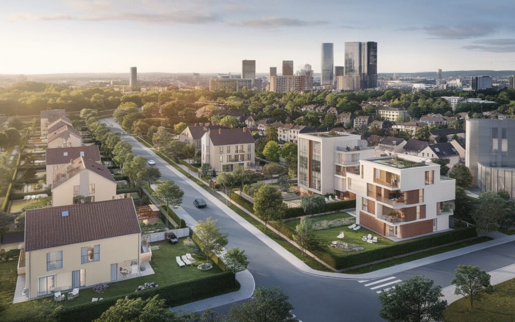 Vue aérienne d'un quartier résidentiel à Nanterre pour une estimation immobilière