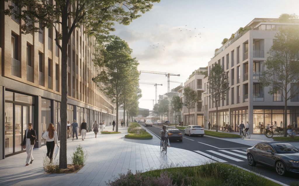 Vue de la rue Henri Barbusse à Nanterre avec immeubles résidentiels pour investissement immobilier