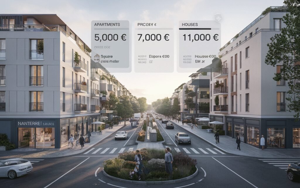 Vue de l'Avenue Georges Clemenceau à Nanterre avec bâtiments résidentiels