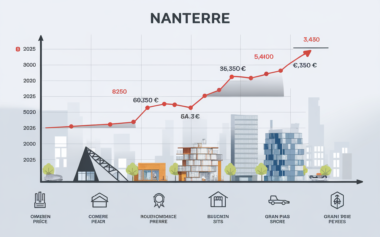 Graphique illustrant l'évolution du prix au mètre carré à Nanterre