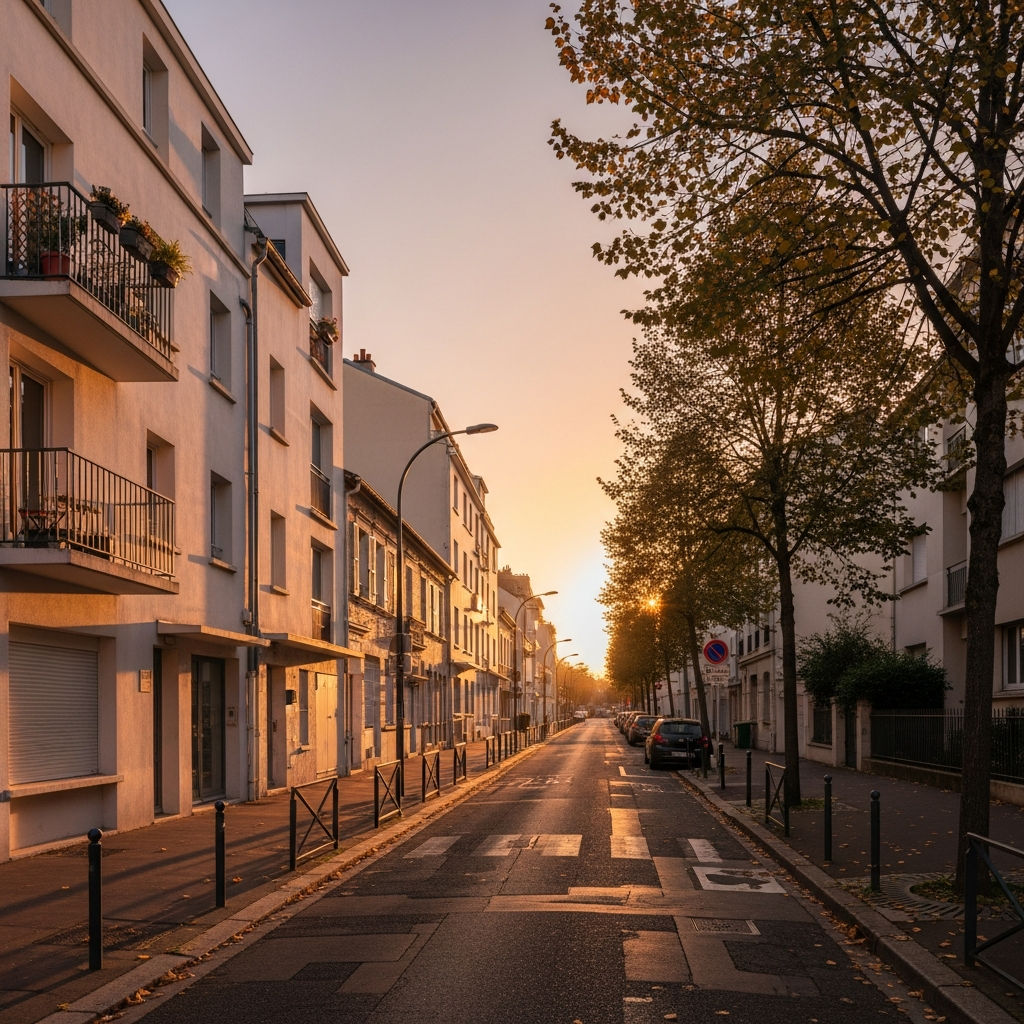 Vue de la Rue Gambetta dans le quartier Champs-Pierreux à Nanterre, avec immeubles résidentiels