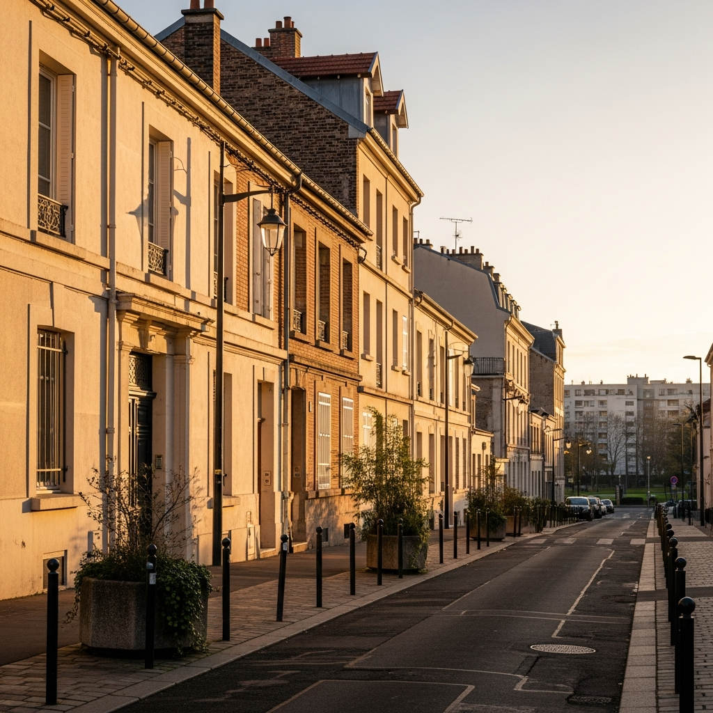Vue de l'Allée de Savoie dans le quartier des Groues à Nanterre, avec des immeubles résidentiels
