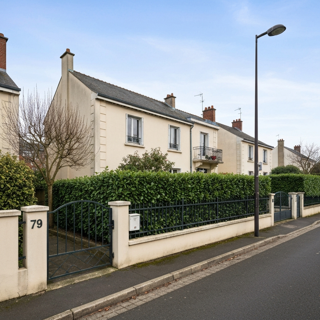Vue de la Rue Thomas Lemaître à Mont-Valérien, Nanterre avec indication du prix au mètre carré
