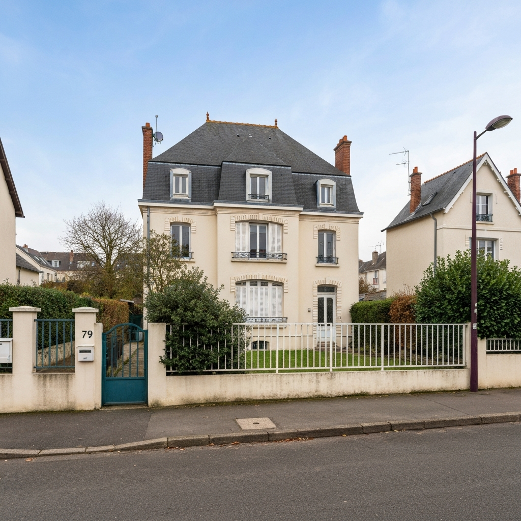 Vue de la Villa des Lilas à Mont-Valérien, Nanterre, avec une indication du prix au mètre carré