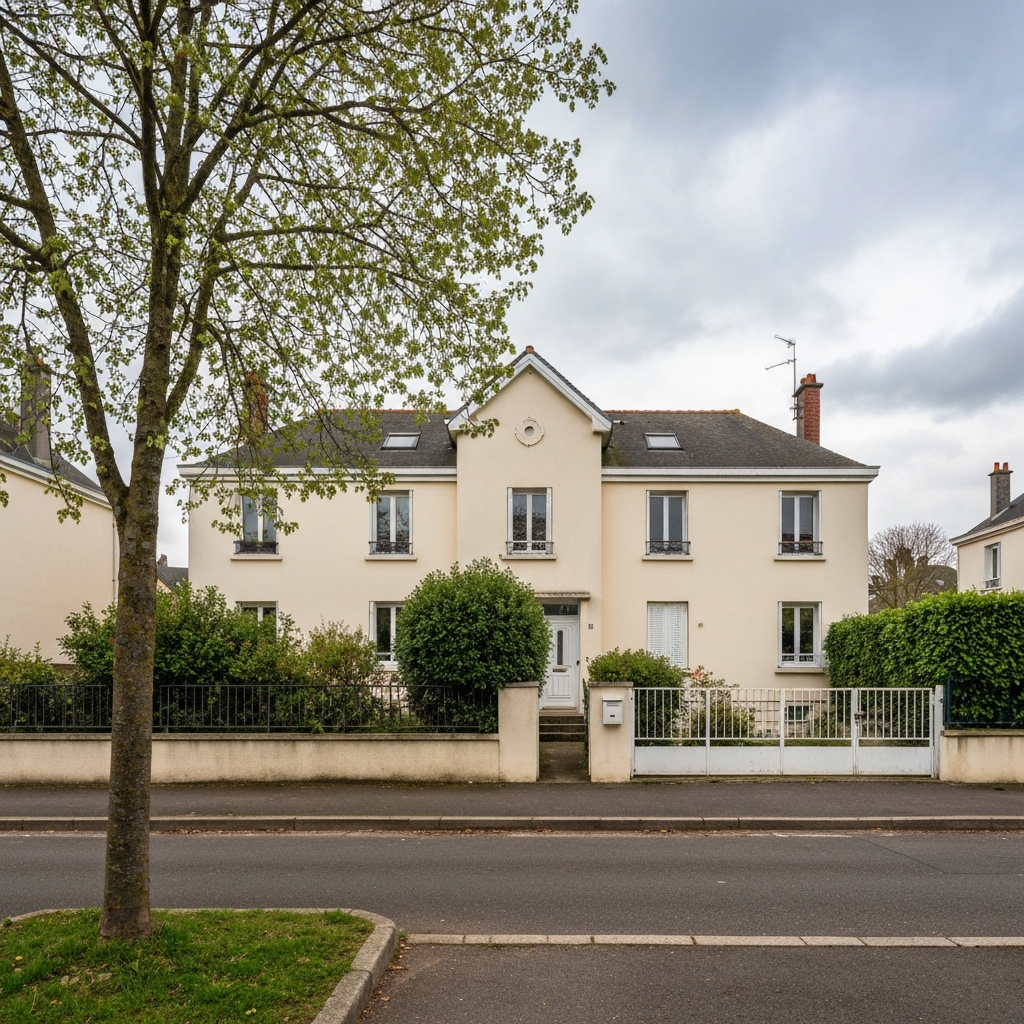 Vue de la maison située rue Thomas Lemaitre dans le quartier Vieux-Pont à Nanterre, utilisée pour une estimation immobilière.